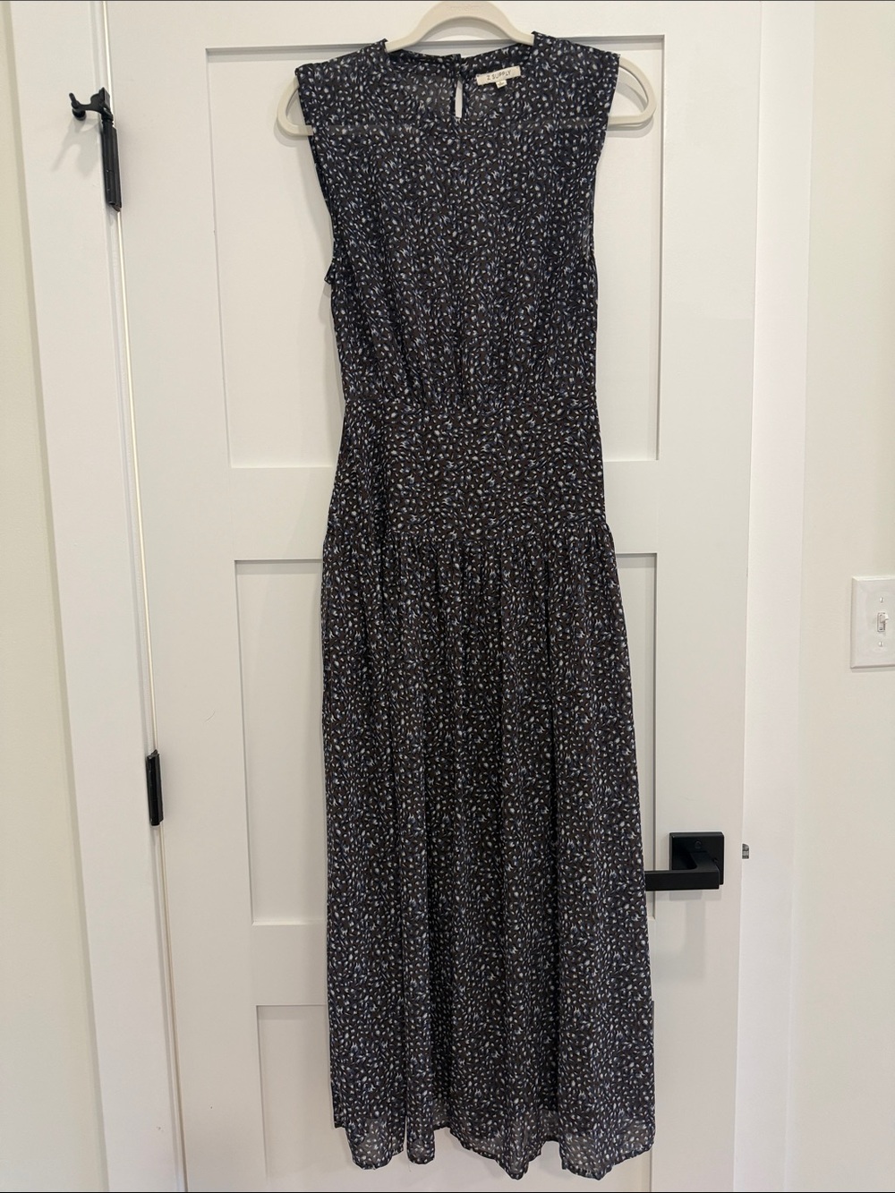 Z Supply Giesel Floral Tiered Midi Dress Navy Brown Blue Cream Small